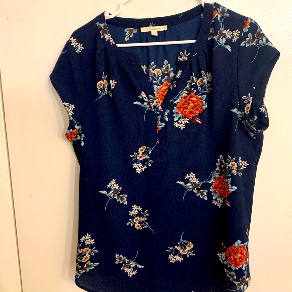 Navy blue with flowers shirt